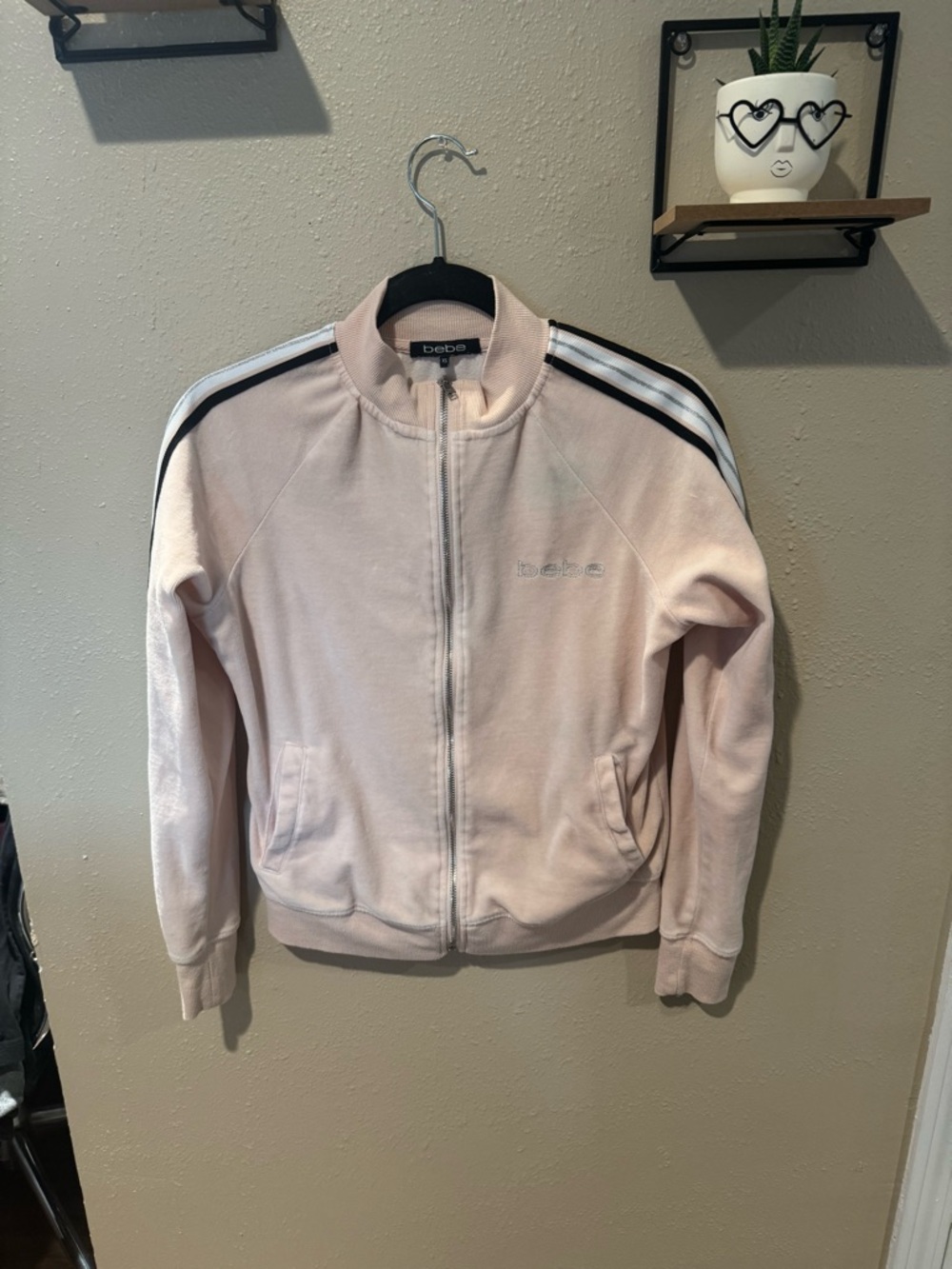 Vintage Y2K- bebe light Pink velour Zip-Front Track Jacket